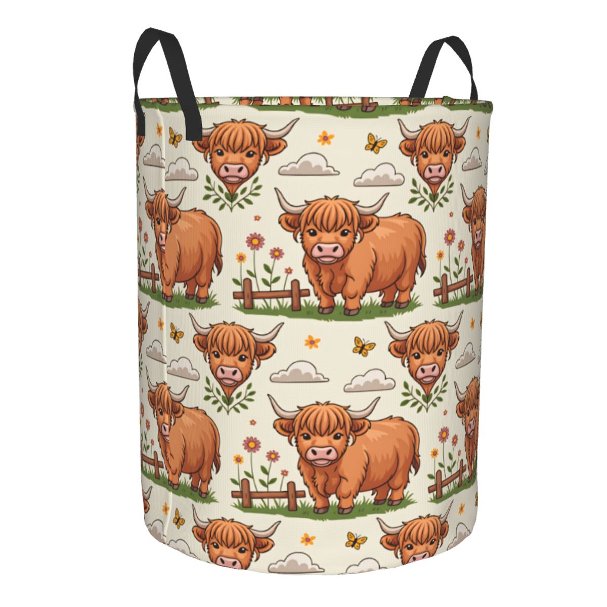 漫画のハイランドカウズ柄ランドリーバスケット、折りたたみ式ベ - Baby Nursery Laundry Hamper のレビューと価格