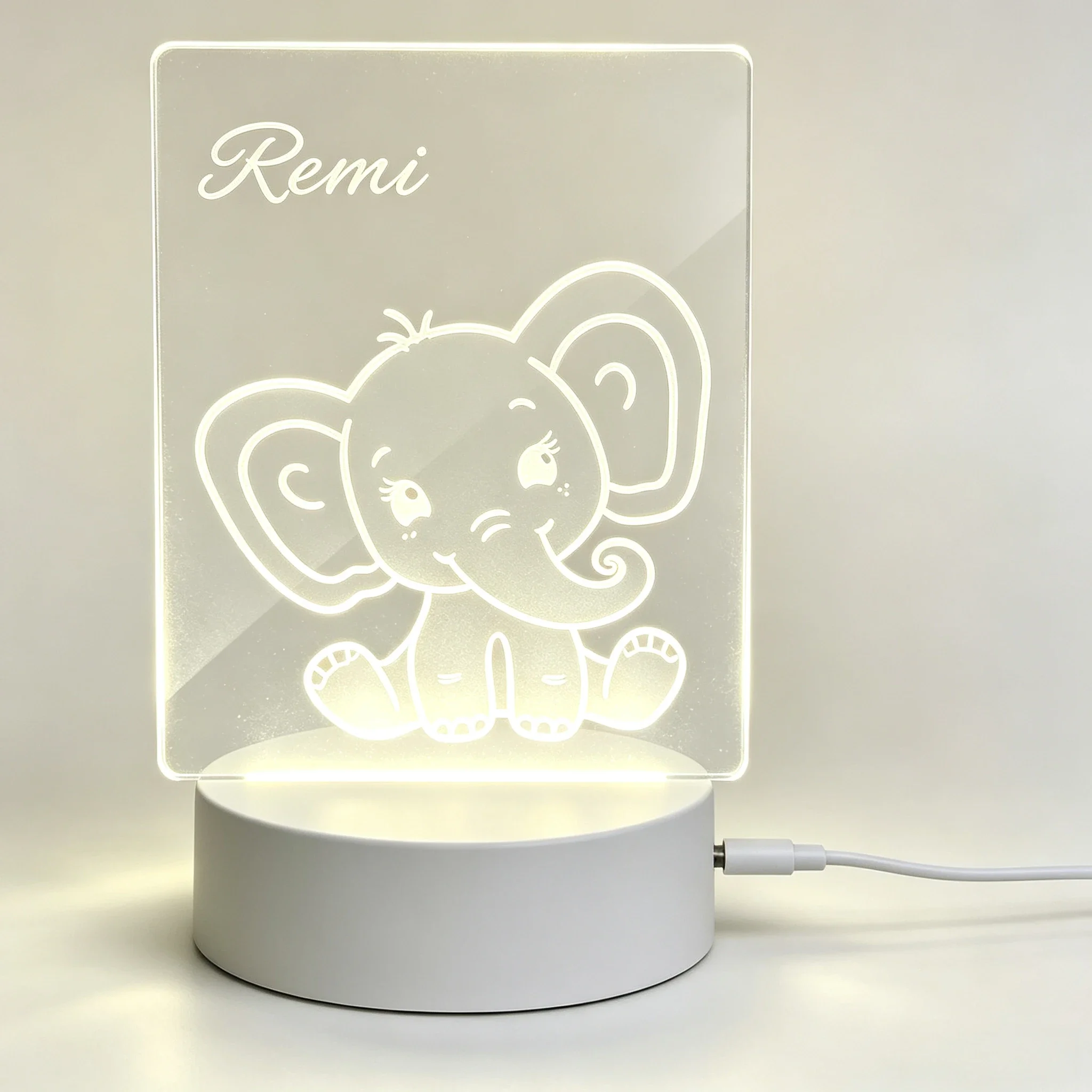 カスタムネーム入りキュートな赤ちゃん象のシルエットアクリルナ - Baby Nursery Elephant のレビューと価格