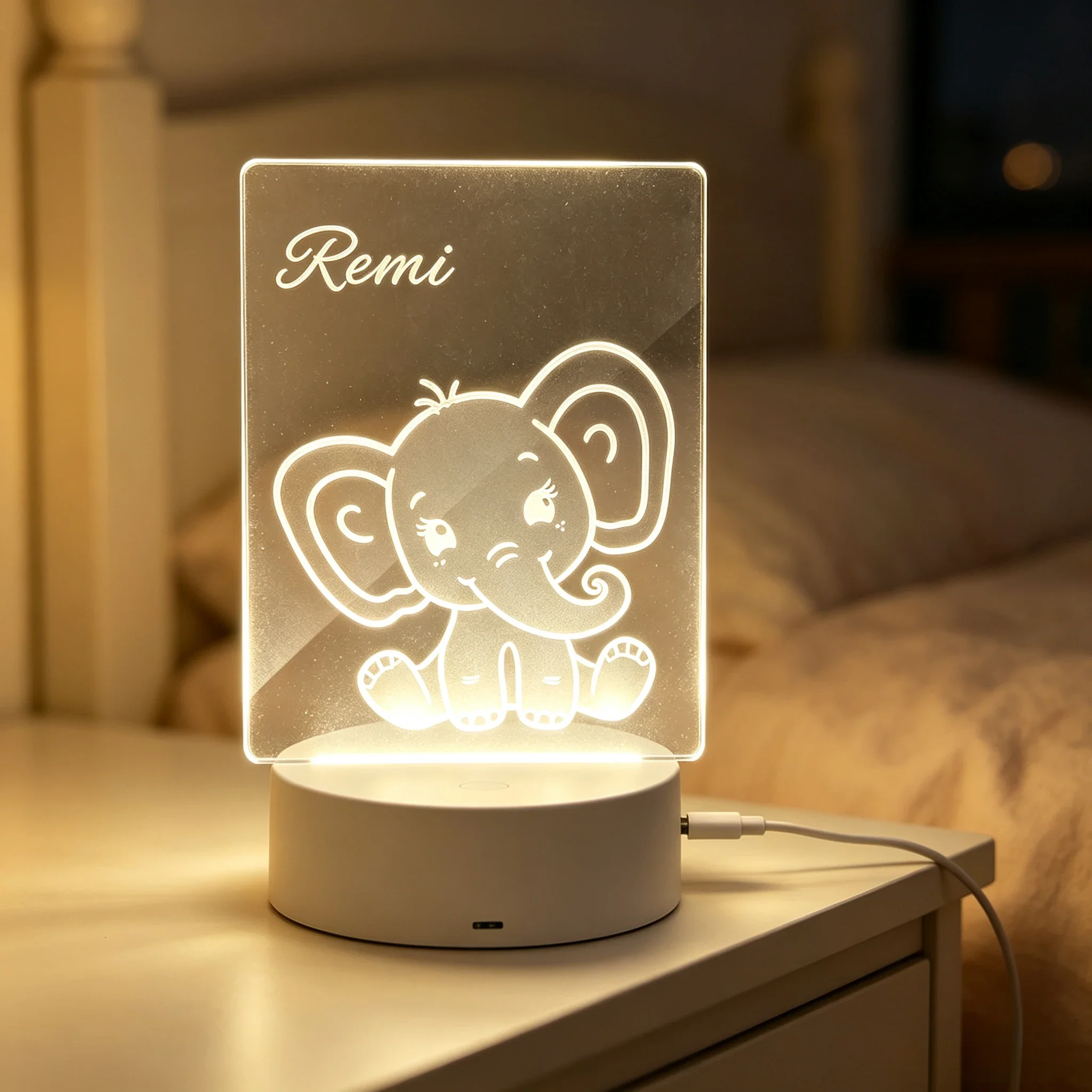 カスタムネーム入りキュートな赤ちゃん象のシルエットアクリルナ - Baby Nursery Elephant のレビューと価格