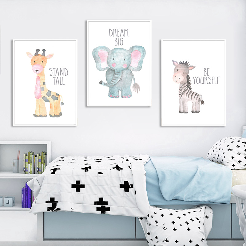 子供部屋の装飾用のキャンバスに北欧の絵画、動物のデザインの壁 - Baby Nursery Elephant のレビューと価格