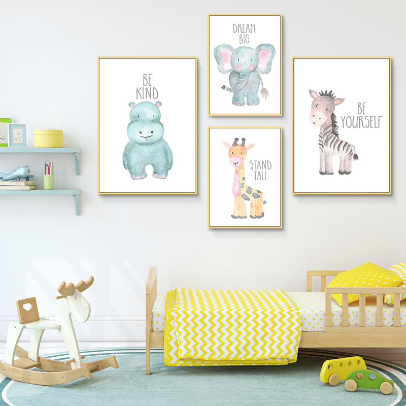 子供部屋の装飾用のキャンバスに北欧の絵画、動物のデザインの壁 - Baby Nursery Elephant のレビューと価格