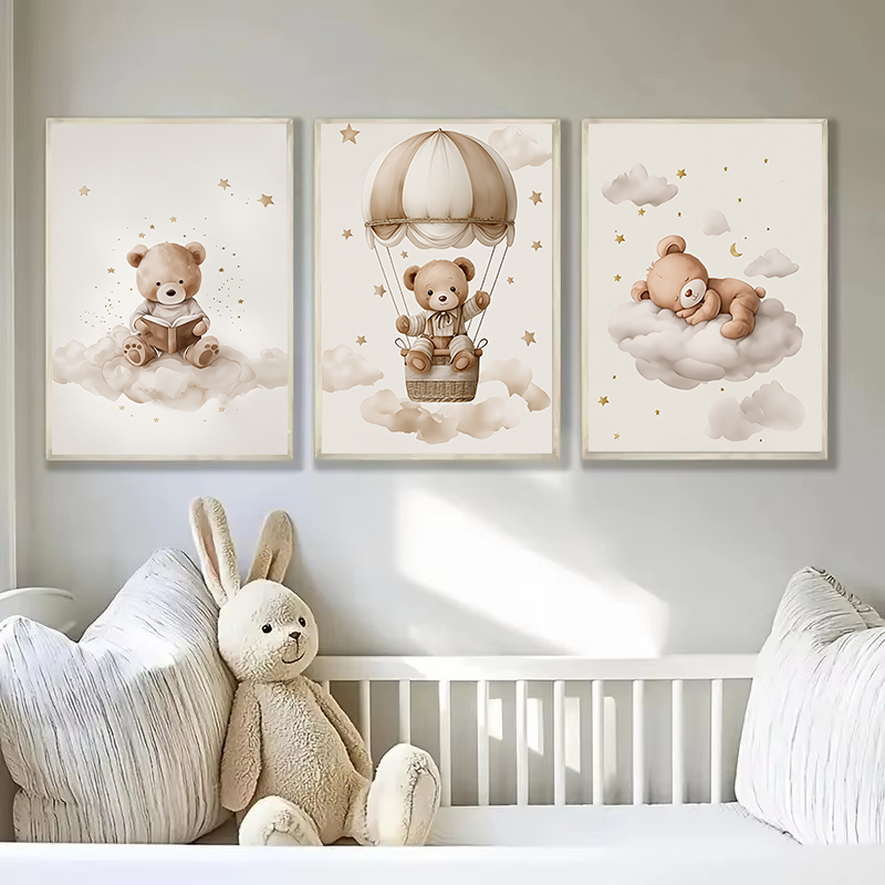 3枚セット ボヘミアン風 テディベア 動物 カスタム ベビー - Baby Nursery Things のレビューと価格